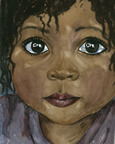 Ebony ~ child with huge tear filled eyes~ watercolor by michal madison