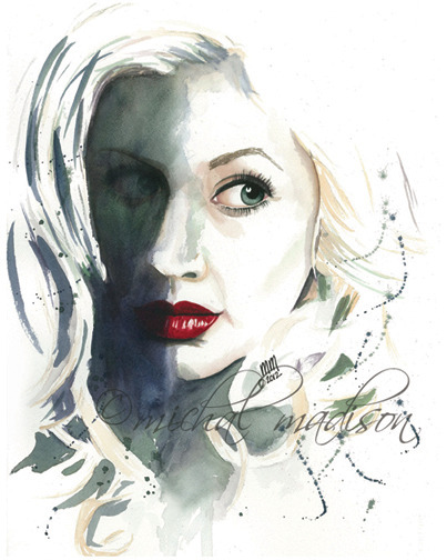 mysterious shadows from the past original watercolor portrait by michal madison