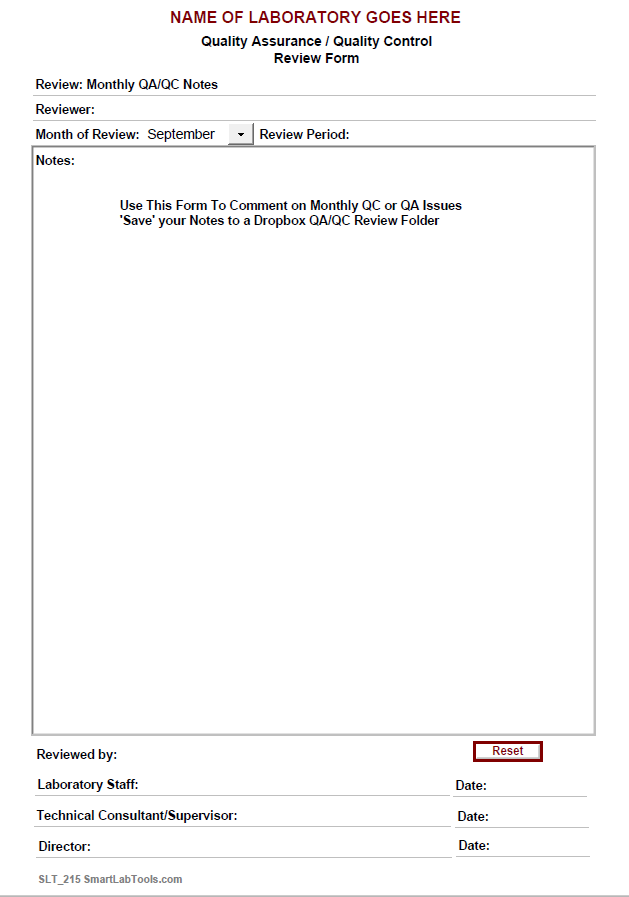 SmartLabTools SLT_QC Review Forms