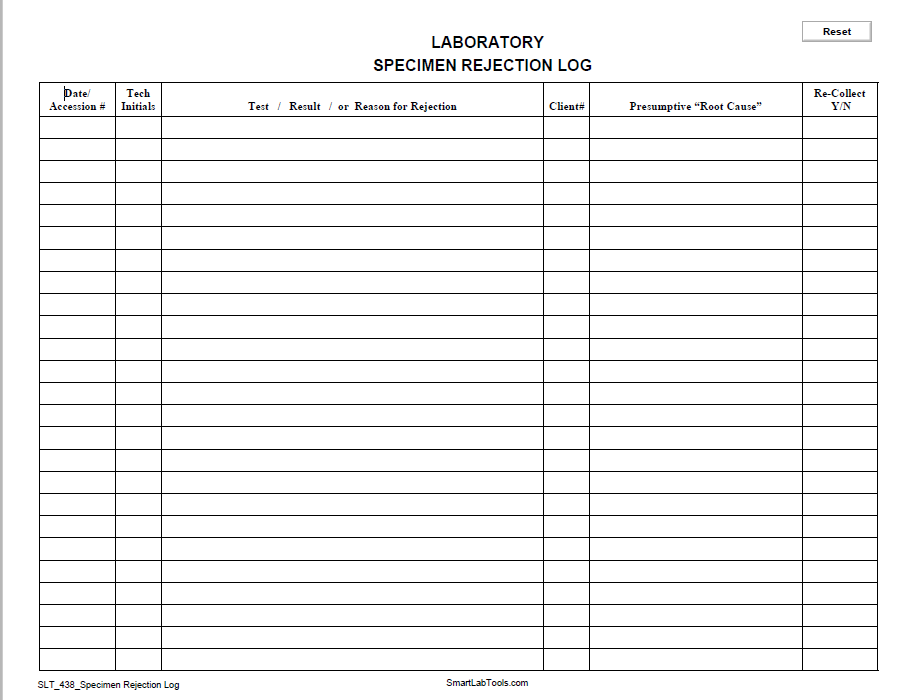 Lab Work Log Sheet Printable