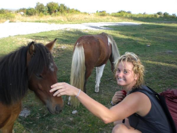 Lauren with wild ponies a Grayson Highlands