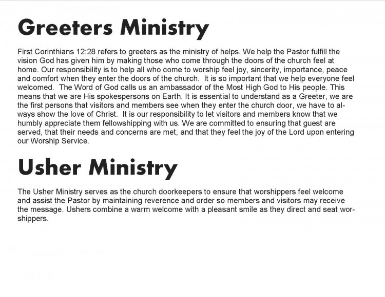church ushers job description