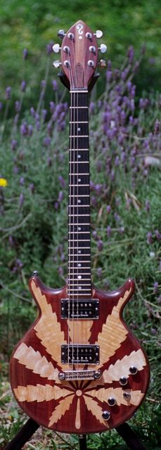 leaf inlay walnut body electric guitar