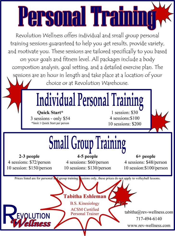 Personal Training Rate Sheet Sheet