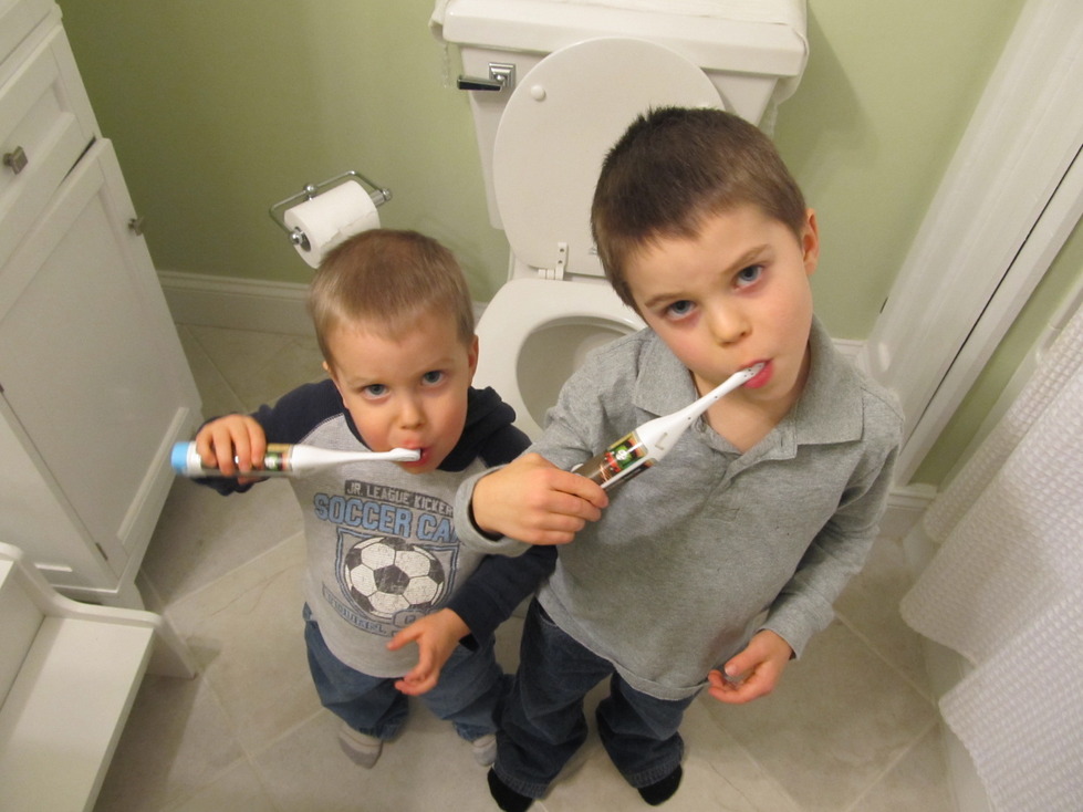 The Boys and their new toothbrushes