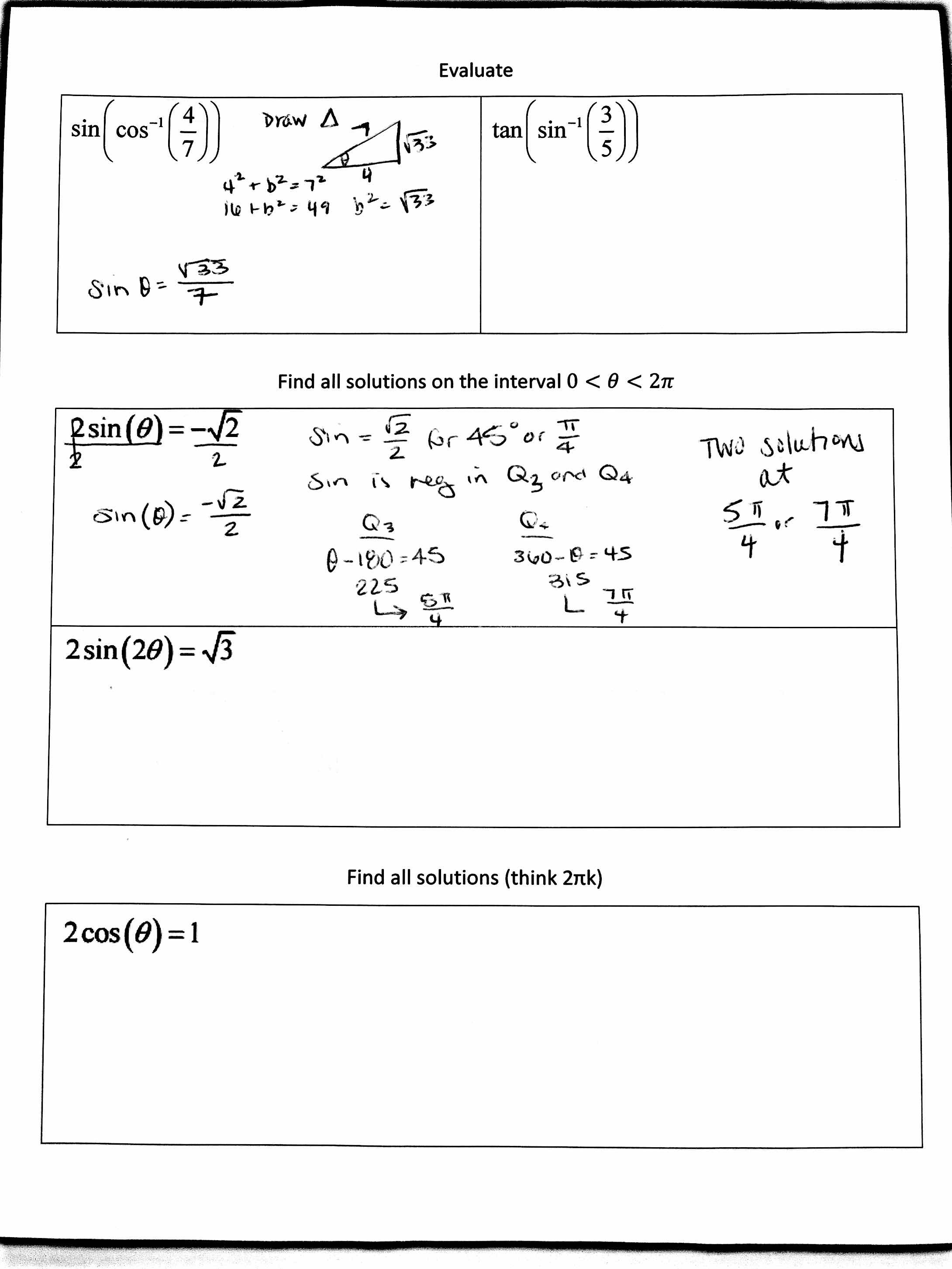 the reciprocal trig functions common core algebra 2 homework answers